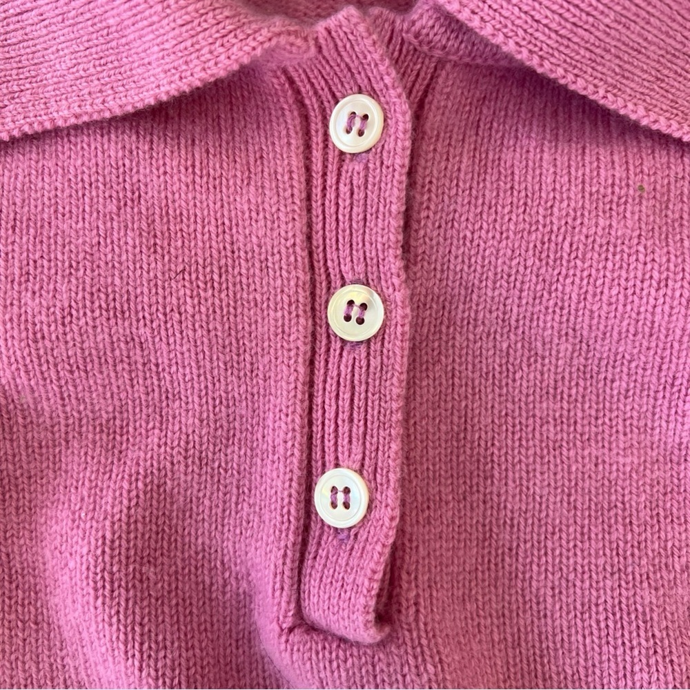 FRANKIES BIKINIS Mary Jane 100% Cashmere Polo Open Tie Back Sweater Medium Rose - Picture 5 of 10